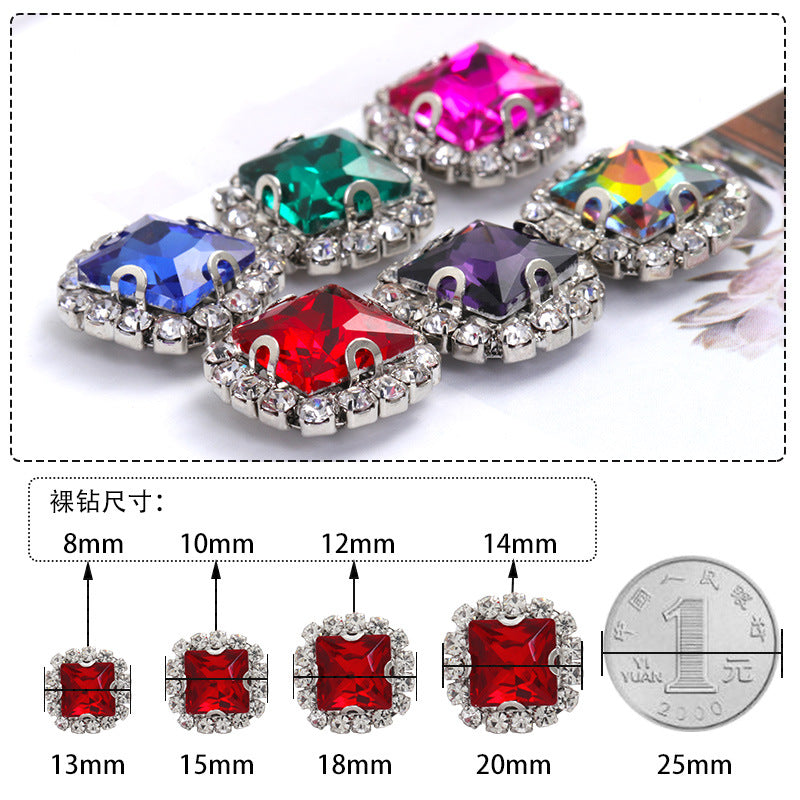 Square crystal buckle edge claw chain, manual perforation, hand-sewn drill bit, clothing accessories, square crystal buckle