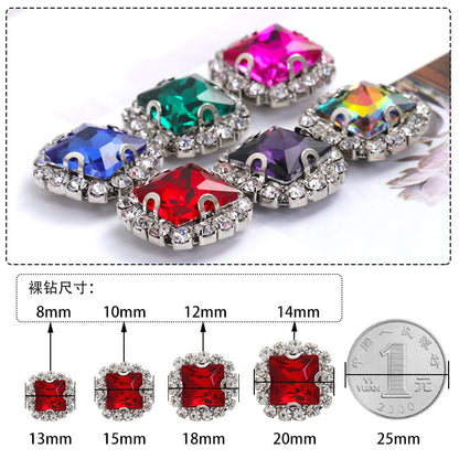 Square crystal buckle edge claw chain, manual perforation, hand-sewn drill bit, clothing accessories, square crystal buckle