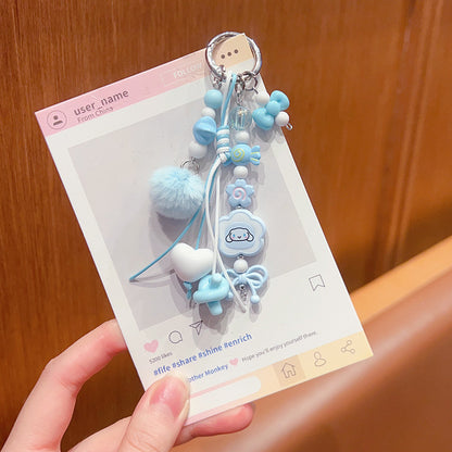 Handmade DIY Furball Beaded Mobile Phone Chain Pendant Cute ins Car Keychain Bag Doll Charm Accessories