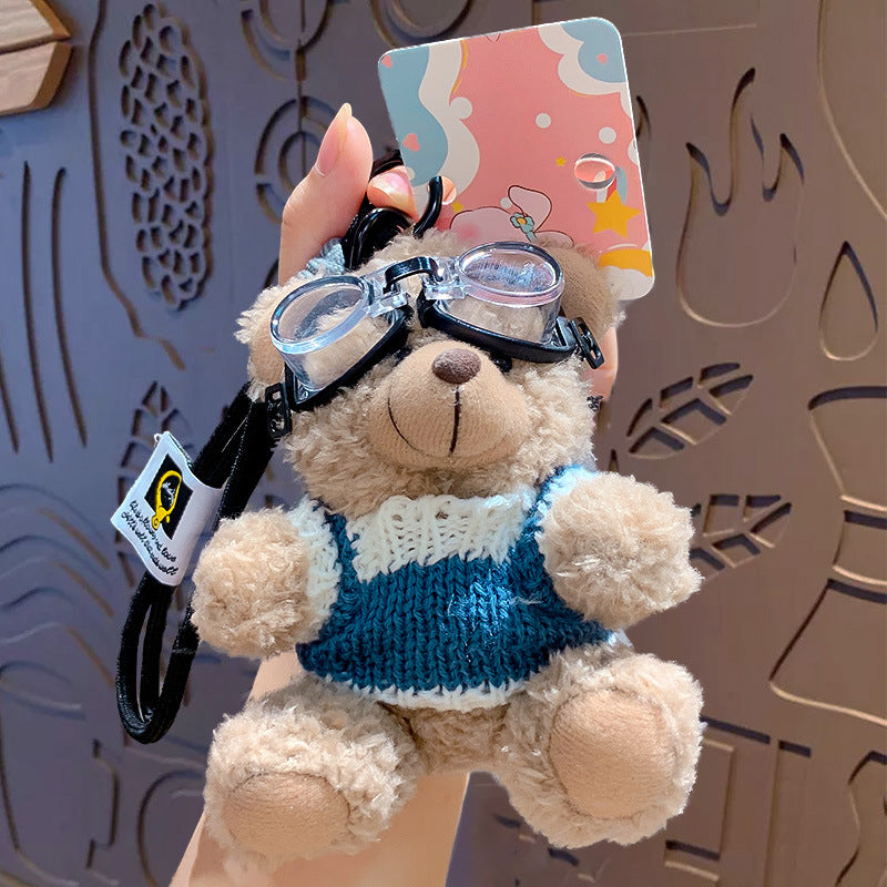 Cartoon Plush Cool Bear Key Chain - School Bag Small Pendant Cute Couple Bag Doll Keychain Gift