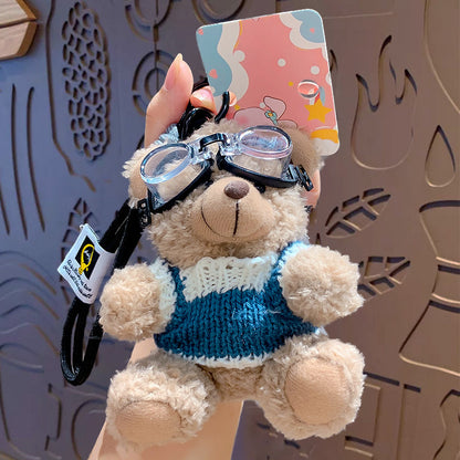 Cartoon Plush Cool Bear Key Chain - School Bag Small Pendant Cute Couple Bag Doll Keychain Gift