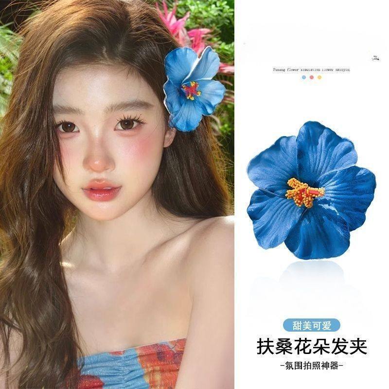 Flower hairpin female hottie photo headgear retro super fairy atmosphere blue beautiful new Chinese side clip hair accessories