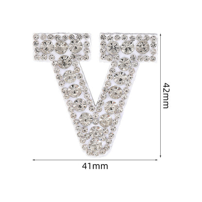 Full diamond letters DIY clothing accessories, white rhinestone hot simmer patches, hot patch English 26 letters