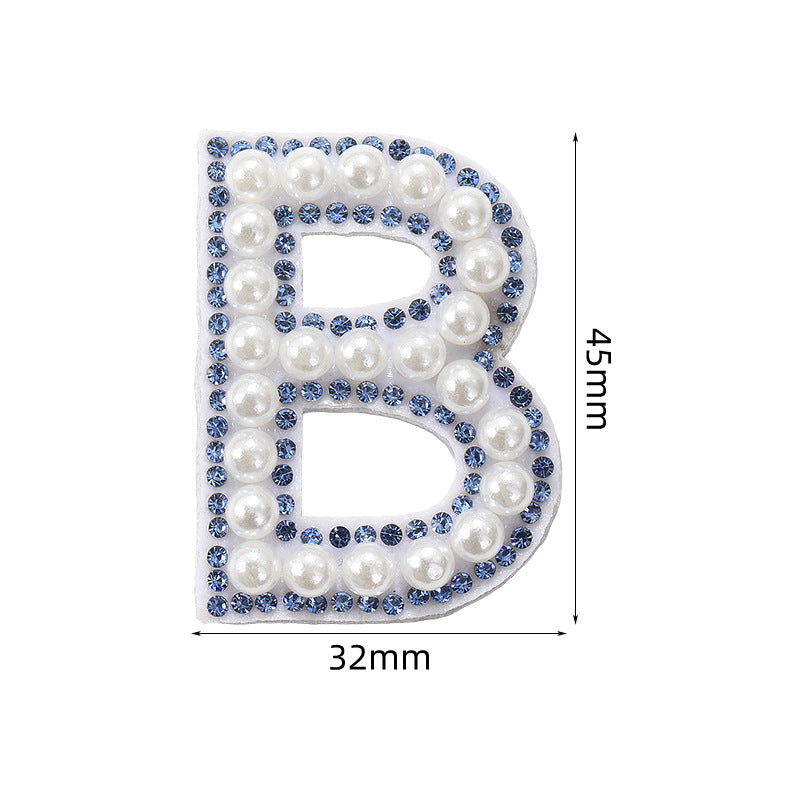 Blue diamond seamless adhesive 26 English letters for clothing and makeup bag decoration, non-woven fabric patch, adhesive backing