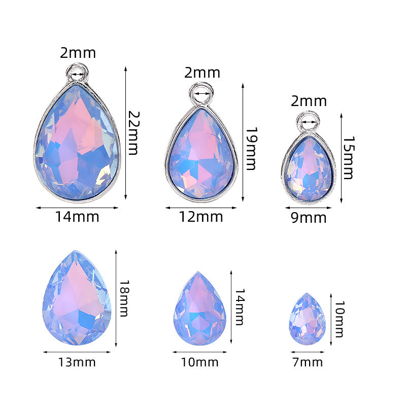 Waterdrop single pendant, teardrop zinc alloy base with glass inlaid with diamonds, protein mocha diamond, water drop single pendant accessory