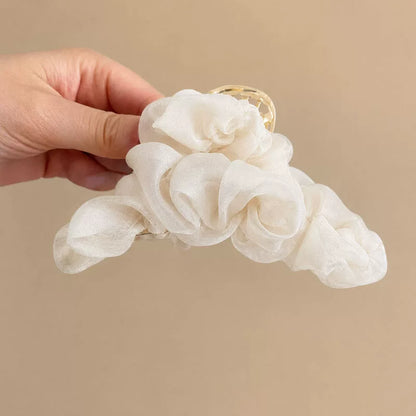 Korean Style Super Fairy Pleated Mesh Claw Clip for Women, 2026 New Large Shark Hair Clip at the Back of the Head, Updo Hair Clip
