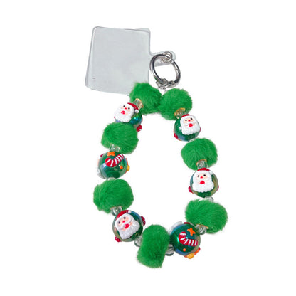 DIY Santa Claus Fur Ball Beaded Mobile Phone Chain Hanging Women's Bag Keychain Charm Christmas Gifts