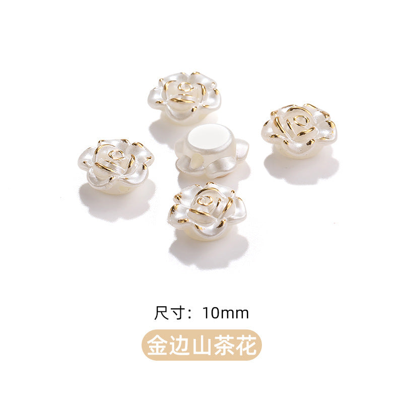 High-Gloss ABS Imitation Pearl Beads - Perforated Beige White Camellia Hairpin Jewelry DIY Accessories