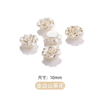 High-Gloss ABS Imitation Pearl Beads - Perforated Beige White Camellia Hairpin Jewelry DIY Accessories