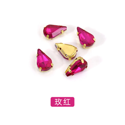 Gold-soled pointed waterdrop glass claw drill, standard cut shoe decorations, wedding dress accessories, crystal accessories, hand-stitched rhinestones with holes