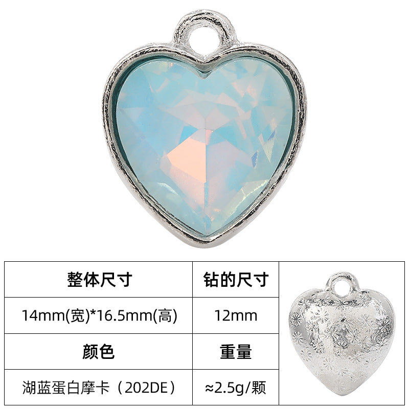Heart-inlaid 12MM peach heart single crystal pendant bracelet, headpiece, flower tray material, DIY accessory pendant