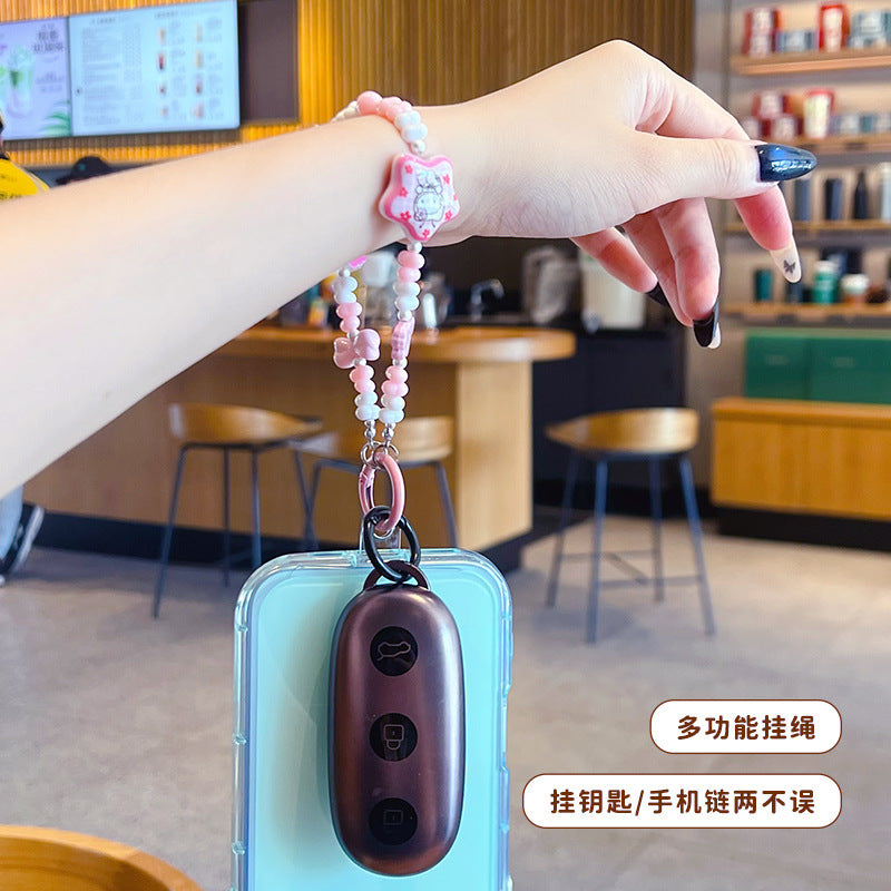 Creative DIY Star KT Cat Beaded Mobile Phone Chain Pendant Cute Car Keychain Bag Charm Accessories Wholesale