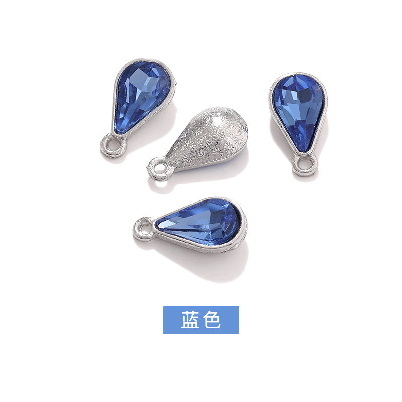 Zinc alloy pointed waterdrop pendant, crystal glass diamond DIY jewelry, earrings with diamond, single hanging glass waterdrop rhinestone