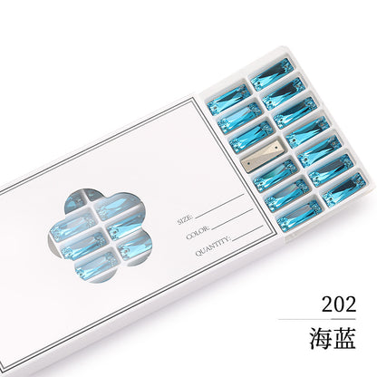 Double Hole Long Bar Flat Bottom Rhinestone - Hand-Stitched Scratch-Resistant AB Color Straight Strip Flat Buckle for Clothing Luggage