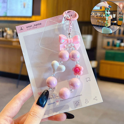 DIY colorful love bow beaded mobile phone chain small pendant couple simple car bag keychain pendant