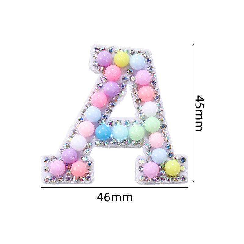 Macaron letter stickers, 26-letter English DIY accessories, clothing accessories, faux pearl and rhinestone appliqué set