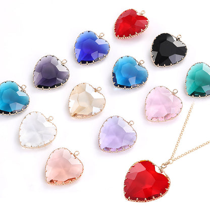 Heart-shaped single pendant gold flower claw glass diamond pendant necklace clothing accessory heart-shaped gold edged peach blossom claw pendant