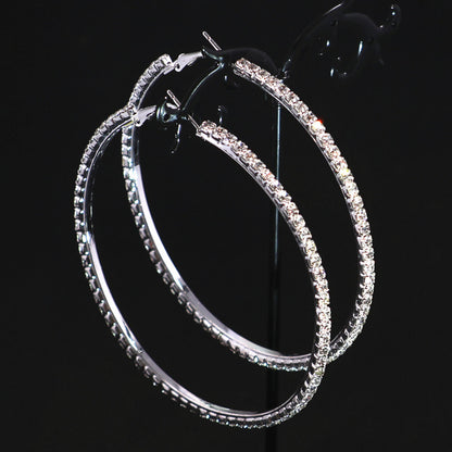 2-4-6-8-10cm oversized earrings exaggerated earrings european and american round rhinestone geometric hoop earrings for women cross-border