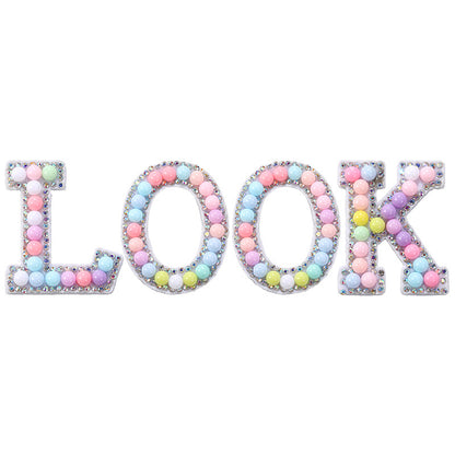 Macaron letter stickers, 26-letter English DIY accessories, clothing accessories, faux pearl and rhinestone appliqué set