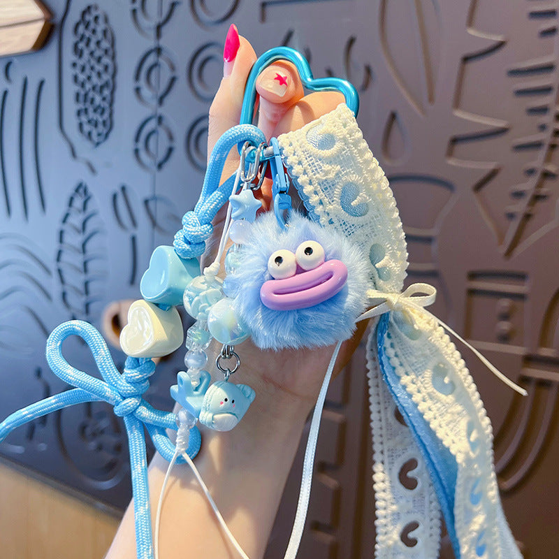 miu big mouth fur ball rope keychain bag decoration pendant creative funny DIY keychain charm wholesale