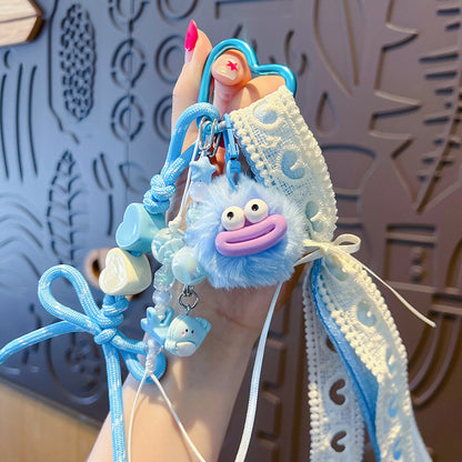 miu big mouth fur ball rope keychain bag decoration pendant creative funny DIY keychain charm wholesale