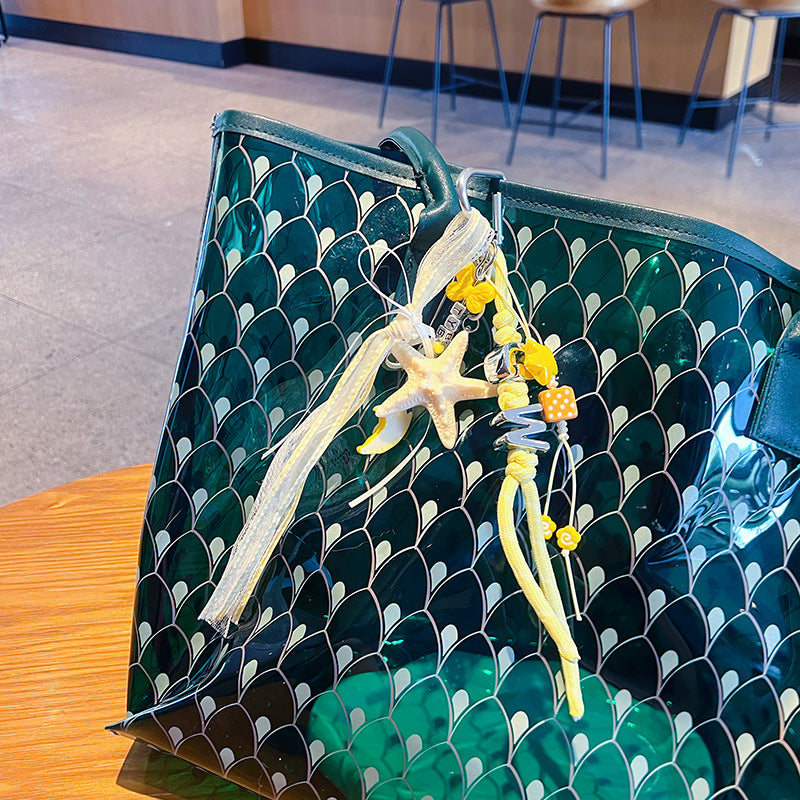 Creative miu starfish bracelet keychain bag pendant simple couple DIY car keychain pendant wholesale