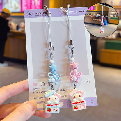 Original handmade DIY cute cat mobile phone chain lanyard car bag beaded keychain doll pendant