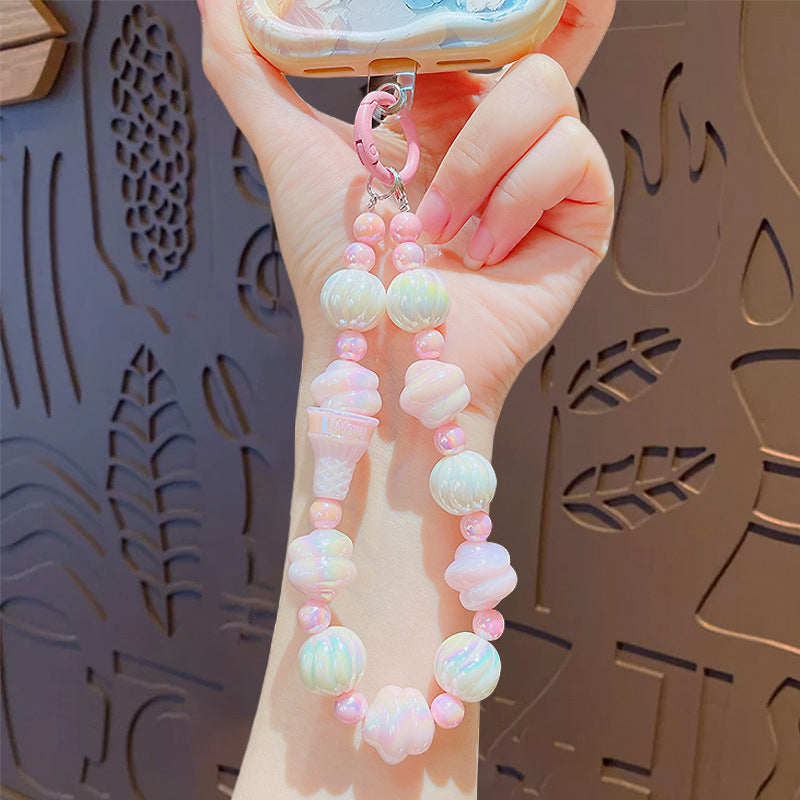 Creative Cartoon Ice Cream Beaded Phone Chain Keychain Pendant Cute Couple Bag Keychain Pendant Gift