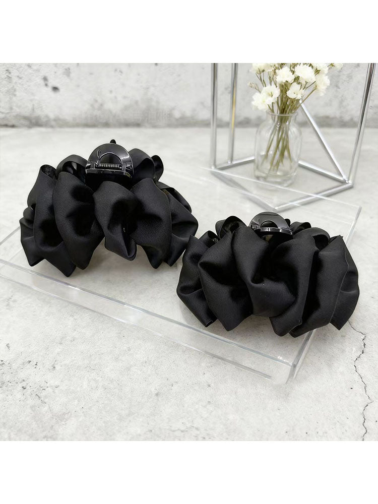 Black Satin Bow Claw Clip for Women, Premium 2026 New Cloud Bubble Hair Clip, Minimal Hair Volume, Shark Clip