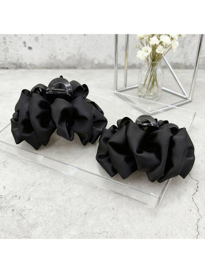 Black Satin Bow Claw Clip for Women, Premium 2026 New Cloud Bubble Hair Clip, Minimal Hair Volume, Shark Clip