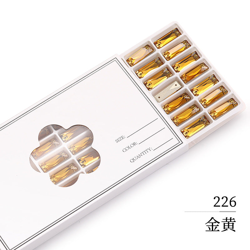 Double Hole Long Bar Flat Bottom Rhinestone - Hand-Stitched Scratch-Resistant AB Color Straight Strip Flat Buckle for Clothing Luggage