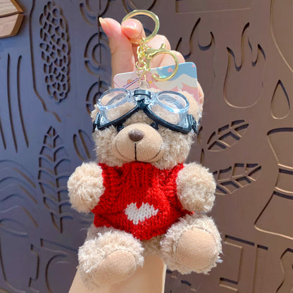 Cartoon Plush Cool Bear Key Chain - School Bag Small Pendant Cute Couple Bag Doll Keychain Gift