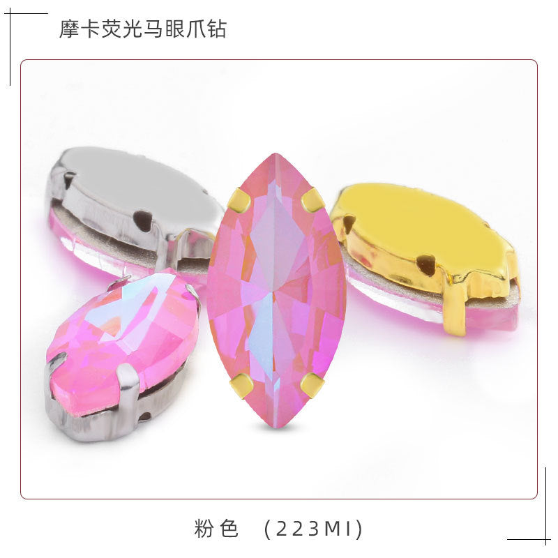 Mocha fluorescent elongated claw drill, artificial perforated hand-sewn diamond suit ornament accessories pointed bottom fluorescent marquise claw drill
