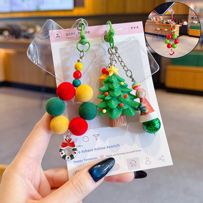 Creative DIY Santa Claus Beaded Phone Chain Keychain Women's Bag Keychain Pendant Christmas Gifts