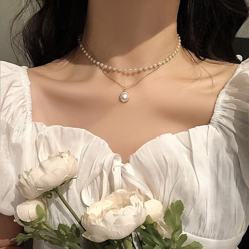 Korean INS style double-layer pearl starry sky necklace for women, sophisticated light luxury necklace, accessory choker collarbone chain