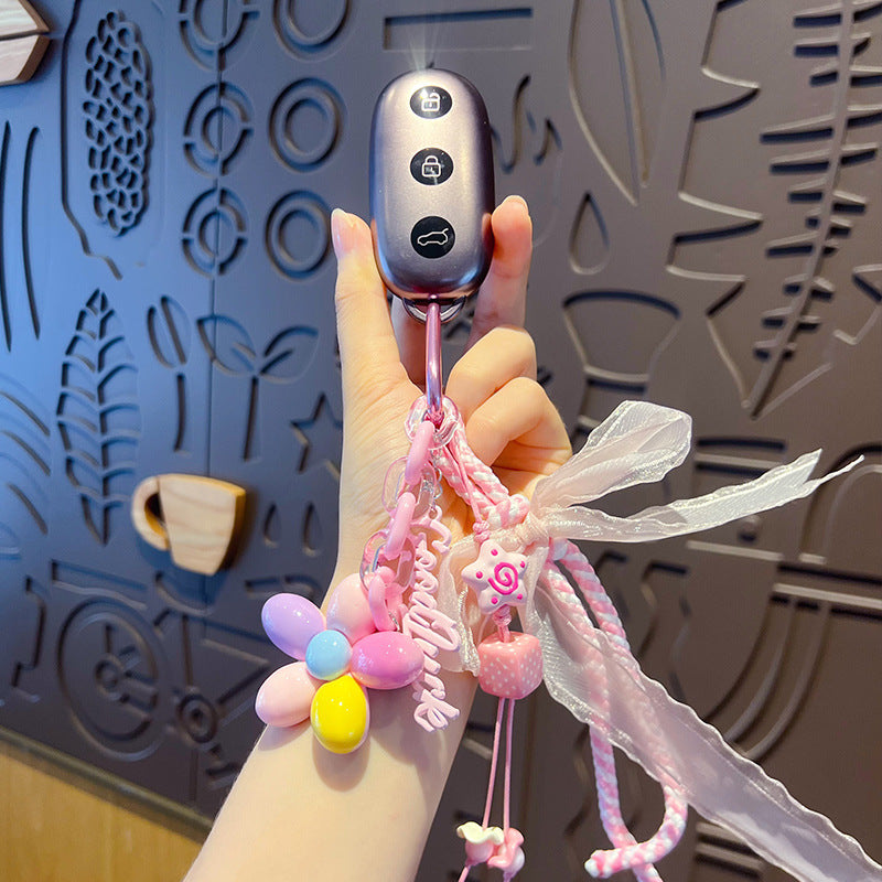 Handmade DIY pink bracelet keychain small pendant creative simple miu tie bag pendant beaded keychain accessories