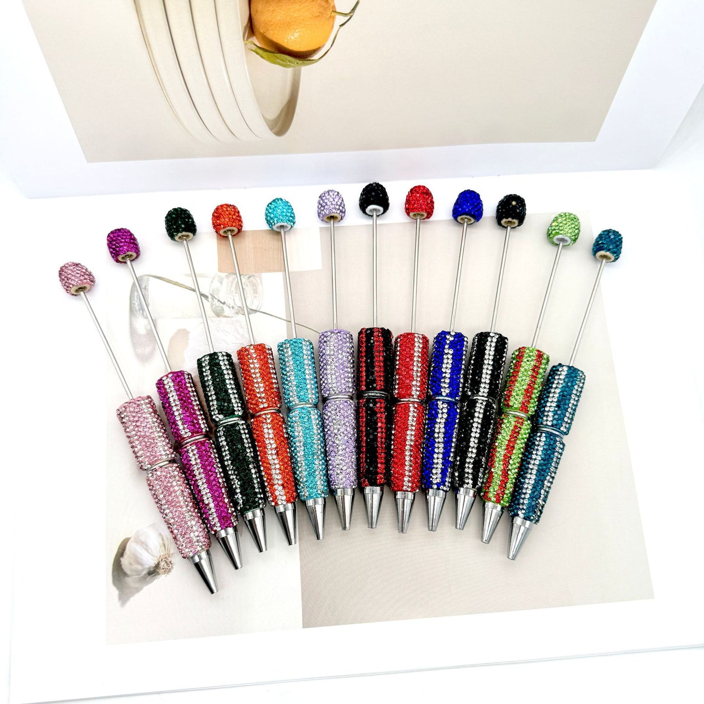 DIY  hot selling straight stripe full diamond ballpoint pen creative beaded cute grain pen hand-inlaid with diamonds heavy work ballpoint pen