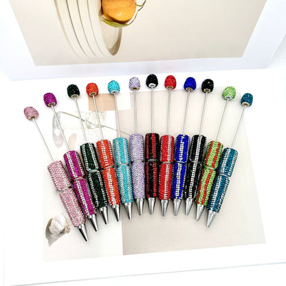 DIY  hot selling straight stripe full diamond ballpoint pen creative beaded cute grain pen hand-inlaid with diamonds heavy work ballpoint pen