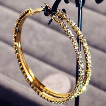 2-4-6-8-10cm oversized earrings exaggerated earrings european and american round rhinestone geometric hoop earrings for women cross-border