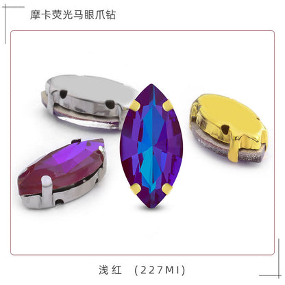 Mocha fluorescent elongated claw drill, artificial perforated hand-sewn diamond suit ornament accessories pointed bottom fluorescent marquise claw drill