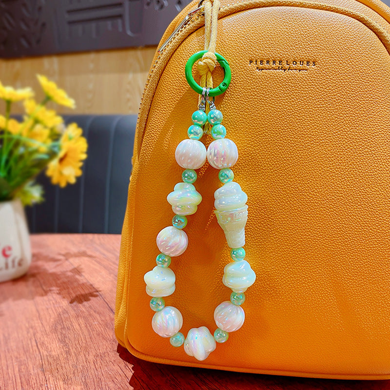 Creative Cartoon Ice Cream Beaded Phone Chain Keychain Pendant Cute Couple Bag Keychain Pendant Gift