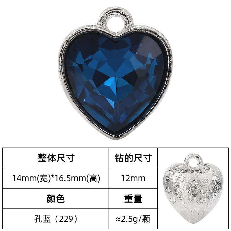 Heart-inlaid 12MM peach heart single crystal pendant bracelet, headpiece, flower tray material, DIY accessory pendant