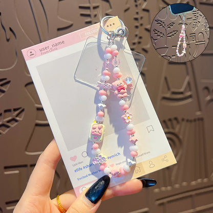 Creative handmade bear DIY beaded alloy mobile phone chain high-end pendant bag keychain doll pendant