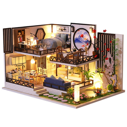 Quyiya DIY hut Chinese style national tide ancient style plain elegant antique building assembly model villa ink fragrance bamboo rhyme