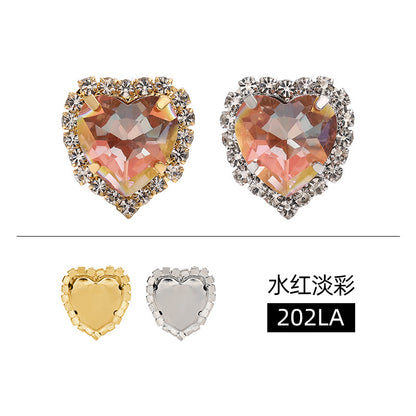 Pale color peach heart crystal buckle perimeter copper bottom support love glass hand-sewn claw diamond clothing DIY accessories
