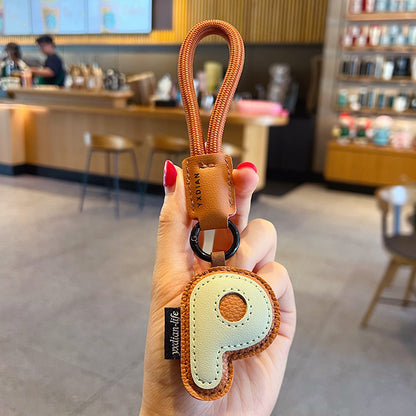 Creative PU leather 26 English letter keychain pendant simple couple car bag keychain pendant gift