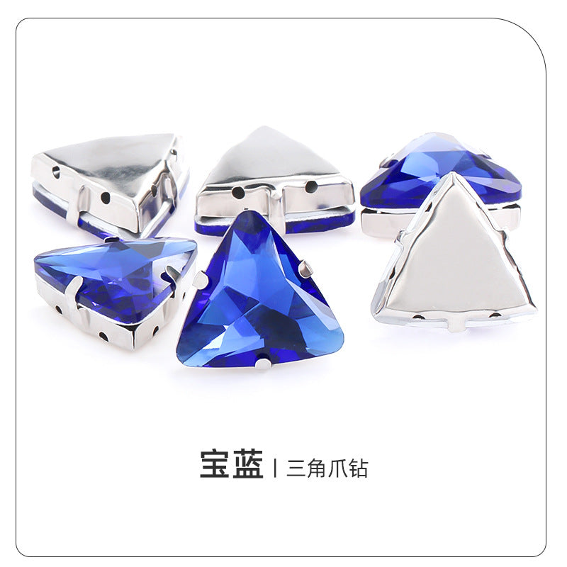 Triangular claw drill with thickened base glass hand-stitched rhinestone for shoes, bags, and clothing accessories, can be perforated with triangular claw drill