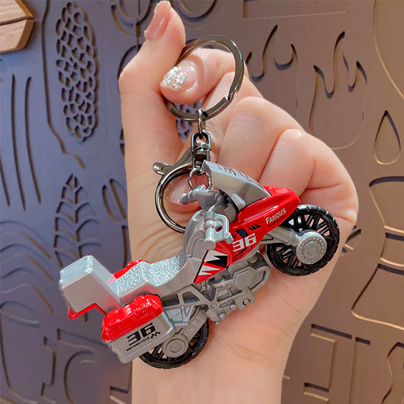 Creative Cool Motorcycle Keychain Pendant Mini Kids Pullback Toy Car School Bag Keychain Small Gift Wholesale