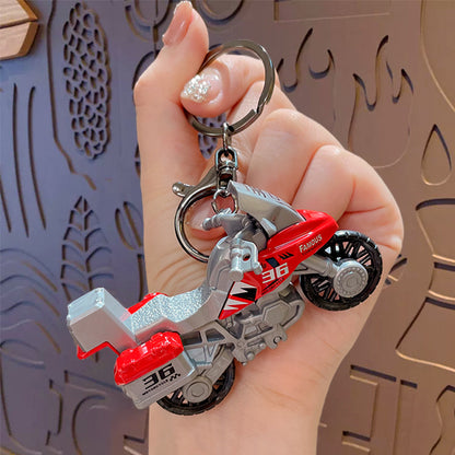 Creative Cool Motorcycle Keychain Pendant Mini Kids Pullback Toy Car School Bag Keychain Small Gift Wholesale