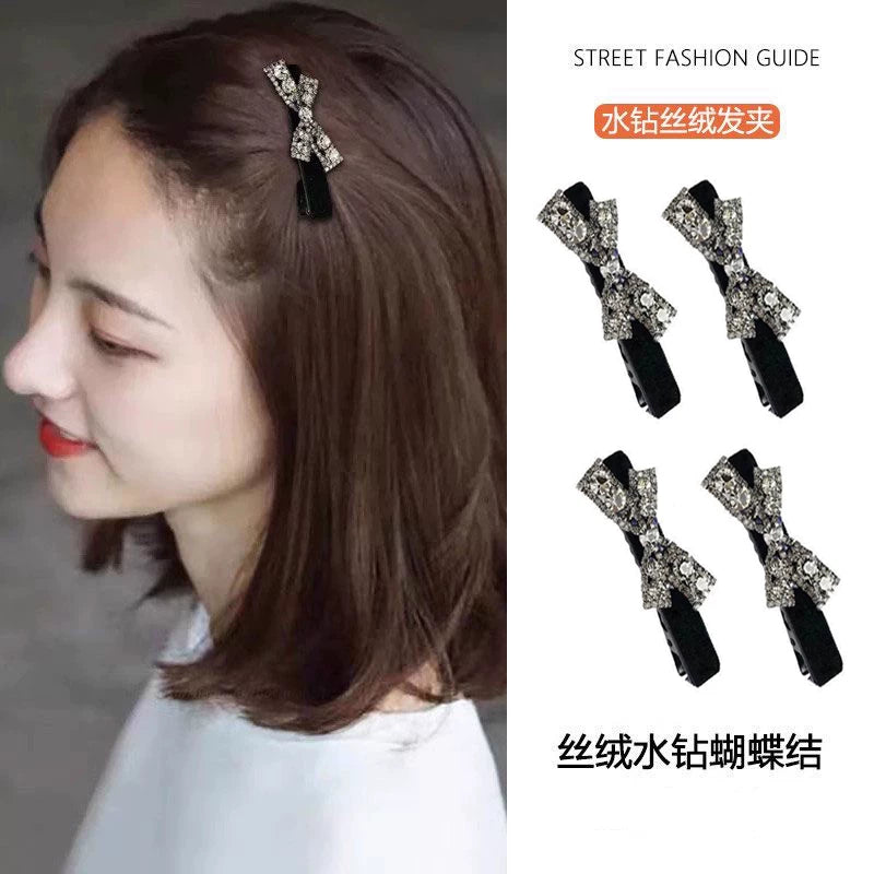 High-end rhinestone bow hair clips for women, 2026 new style bang clip, side clip, children's frizzy hair clip, straight clip